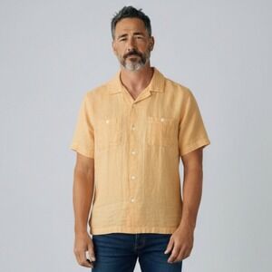 C&C California Men's 100% Linen Short Sleeve Shirt XXL Orange Resort Casual